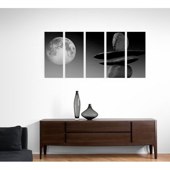 5-dielny obraz zaujímavý kamenný úkaz v čiernobielom prevedení