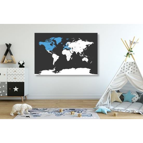 Obraz zaujímavá mapa na čiernom pozadí s modrým detailom