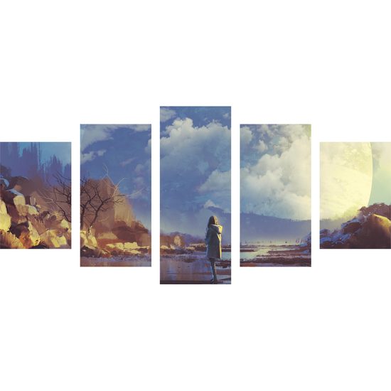 5-dielny obraz žena vo futuristickom svete