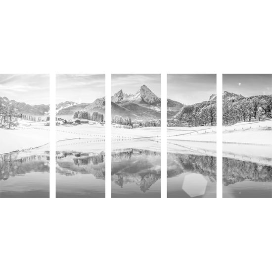 5-dielny obraz vysnená zimná krajinka v čiernobielom prevedení
