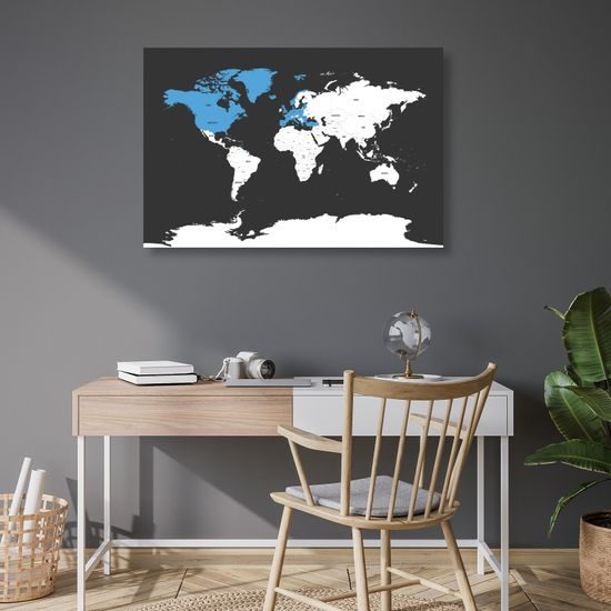 Obraz na korku zaujímavá mapa na čiernom pozadí s modrým detailom