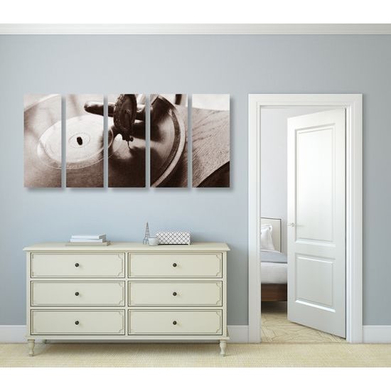 5-dielny obraz historický gramofón vo vintage prevedení