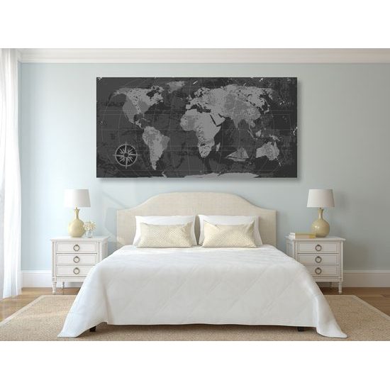 Obraz na korku historická mapa sveta v čiernobielom prevedení