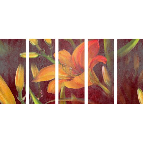 5-dielny obraz maľba kvitnúcej ľalie