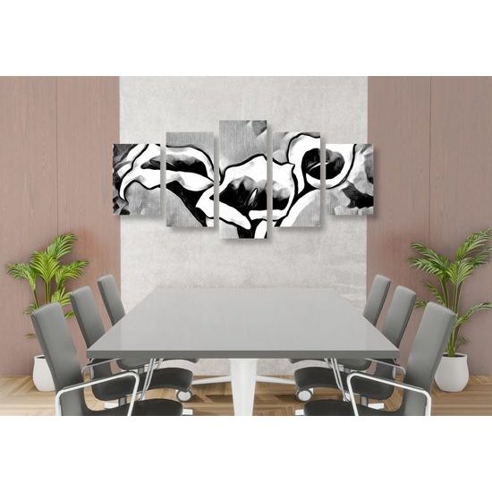 5-dielny obraz dychberúce etno kaly v čiernobielom prevedení