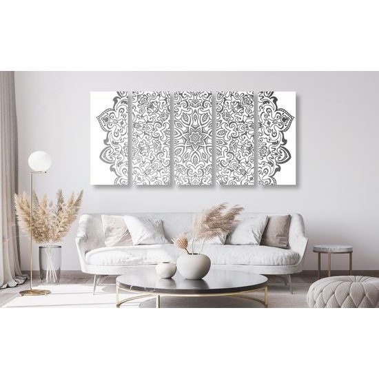 5-dielny obraz nádherná čiernobiela Mandala