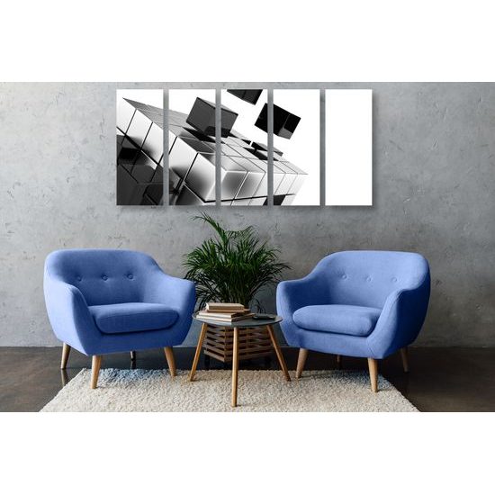 5-dielny obraz zaujímavá kocka v čiernobielom prevedení