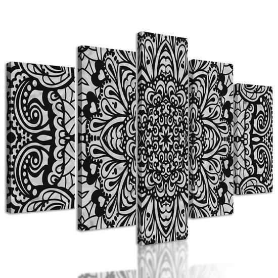 5-dielny obraz Mandala na telovom pozadí v čiernobielom prevedení