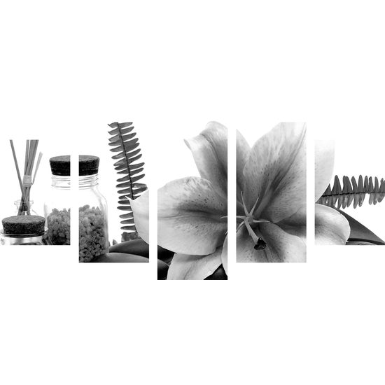 5-dielny obraz relaxačné zátišie s ľáliou v čiernobielom prevedení