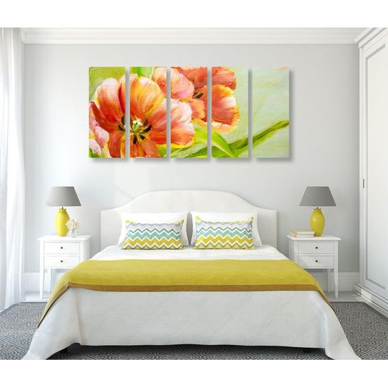5-dielny obraz maľované tulipány