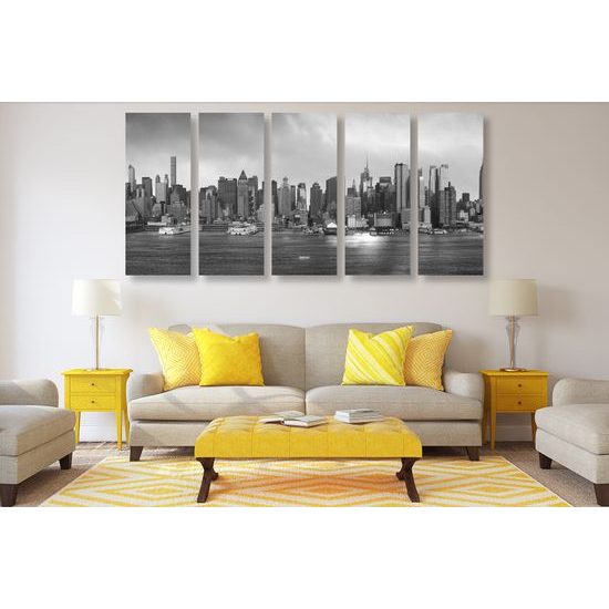 5-dielny obraz pohľad na čarovný New York v čiernobielom prevedení