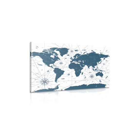Obraz mapa sveta s historickým nádychom v modrom prevedení