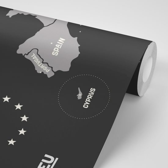 Tapeta čiernobiela mapa Európskej únie v modernom prevedení