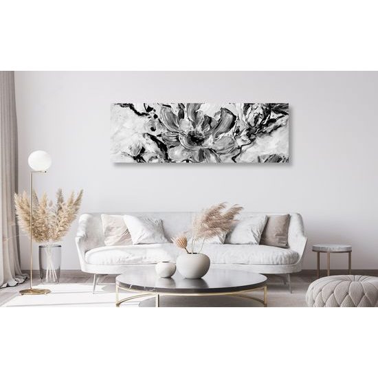 Obraz maľovaná abstrakcia kvetu čiernobielom prevedení