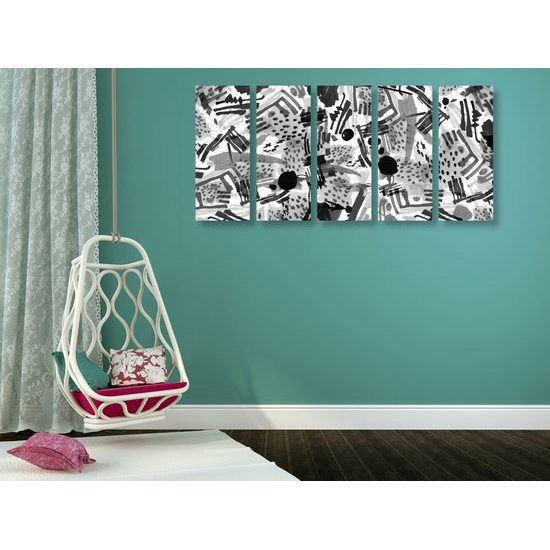 5-dielny obraz čiernobiela neobyčajná abstrakcia