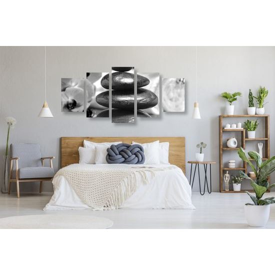 5-dielny obraz meditačné Zen kamene v čiernobielom prevedení