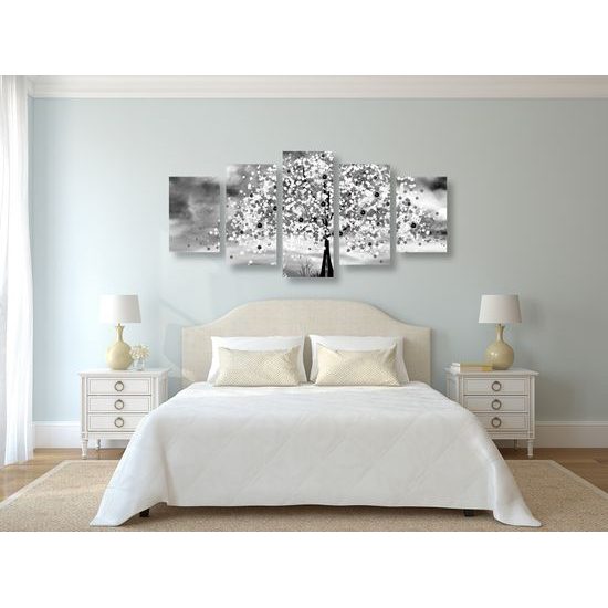 5-dielny obraz krásy japonskej prírody v čiernobielom prevedení