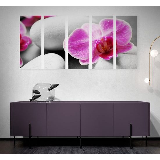 5-dielny obraz biele Zen kamene