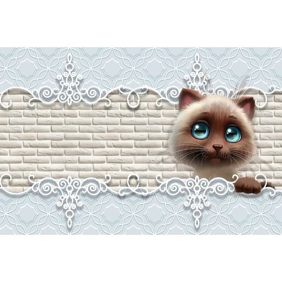 Samolepiaca tapeta hlava mačiatka na zaujímavom pozadí