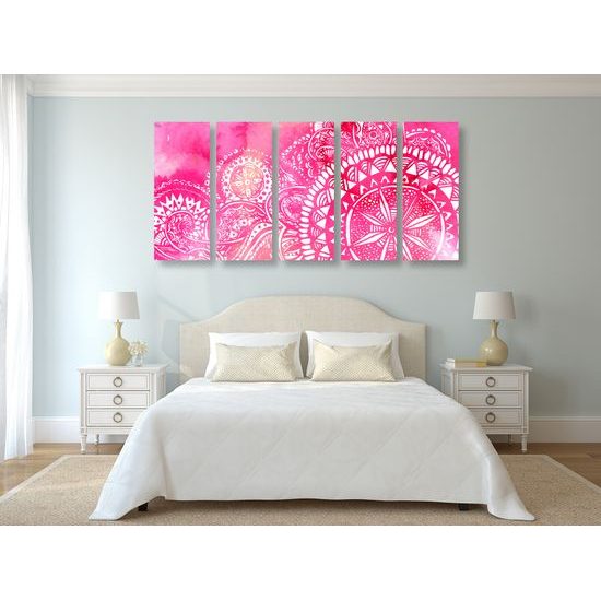 5-dielny obraz Mandala v ružovom prevedení