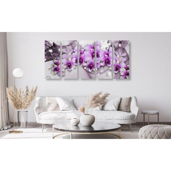 5-dielny obraz okúzľujúce kvety na abstraktnom pozadí