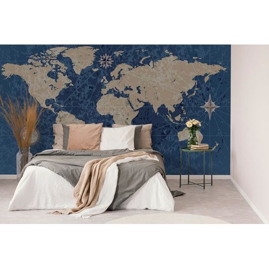 Samolepiaca tapeta vintage mapa sveta v modrom prevedení