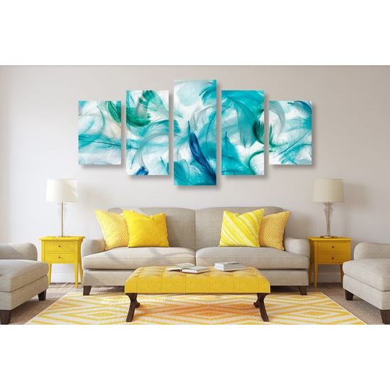 5-dielny obraz abstraktné pierka na bielom pozadí