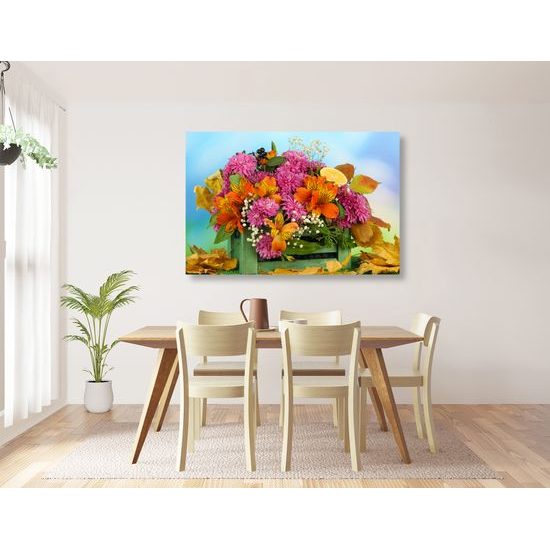 Obraz drevená debnička plná kvetov