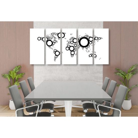 5-dielny obraz mapa sveta tvorená kružnicami