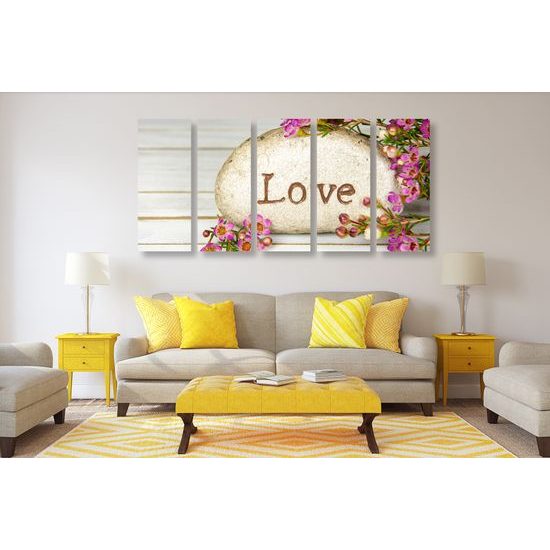 5-dielny obraz kameň s vyritým nápisom Love