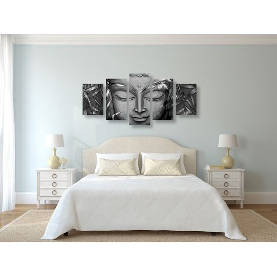 5-dielny obraz abstraktný Budha v čiernobielom prevedení