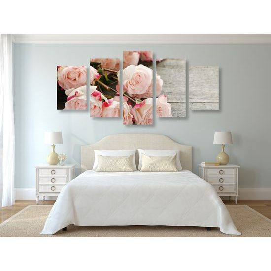 5-dielny obraz ruže na drevenom podklade