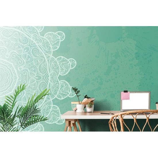 Tapeta zelená Mandala s abstraktnými prvkami