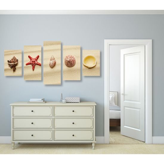 5-dielny obraz zátišie z mušlí na pláži