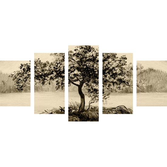 5-dielny obraz samotná čerešňa v sépiovom prevedení