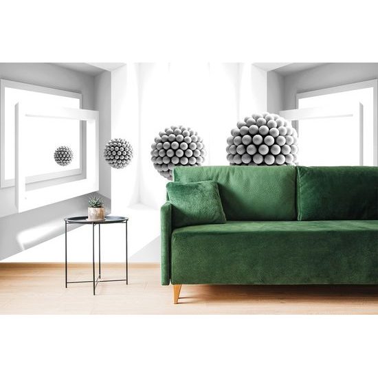 Samolepiaca tapeta nezvyčajný priestor s guličkami v čiernobielom prevedení