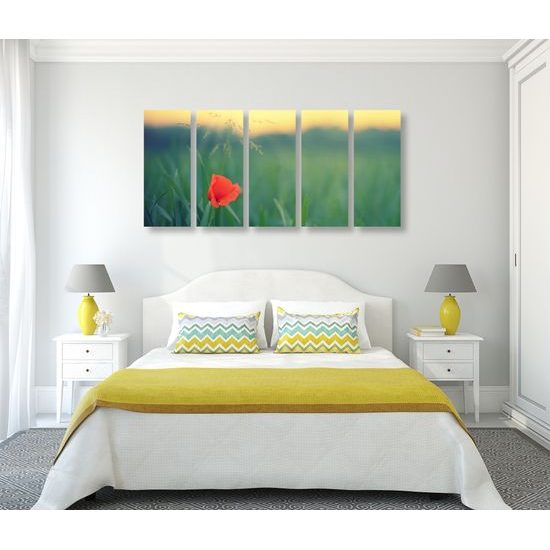 5-dielny obraz osamelý vlčí mak na lúke