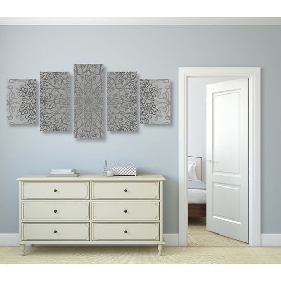 5-dielny obraz sivá umelecká abstrakcia