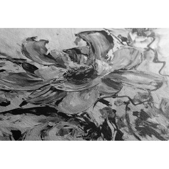 Obraz nádherná maľovaná abstrakcia kvetu v čiernobielom prevedení