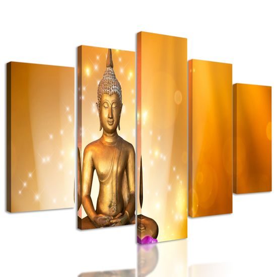 5-dielny obraz Budha v zlatom prevedení