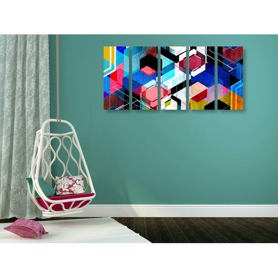 5-dielny obraz futuristická abstrakcia tvarov