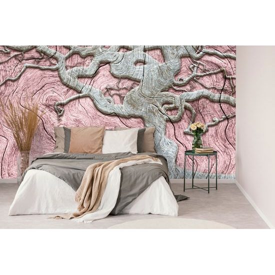 Tapeta abstraktný maľovaný strom s ružovým detailom
