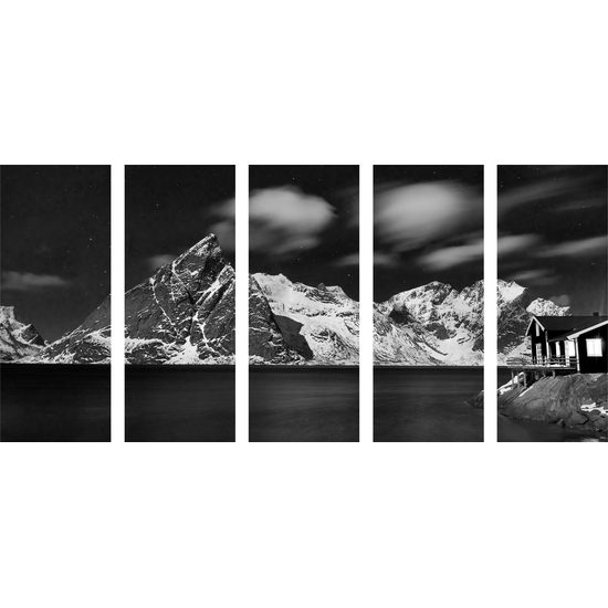 5-dielny obraz krásne Norsko v čiernobielom prevedení