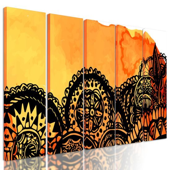 5-dielny obraz zaujímavá oranžová Mandala