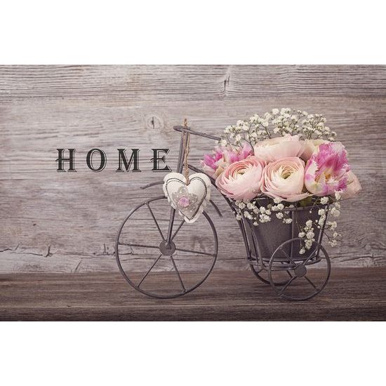 Tapeta vintage bicykel s kvetmi a nápisom Home