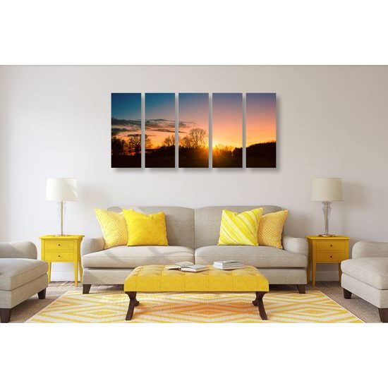 5-dielny obraz západ slnka nad malebnou krajinkou