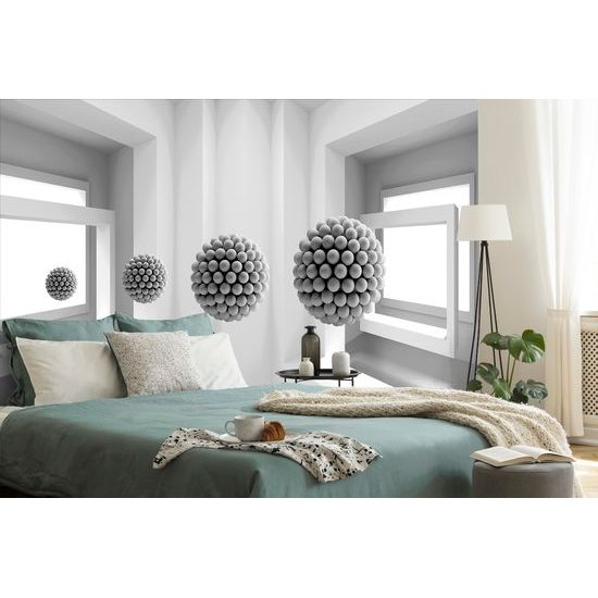 Samolepiaca tapeta nezvyčajný priestor s guličkami v čiernobielom prevedení