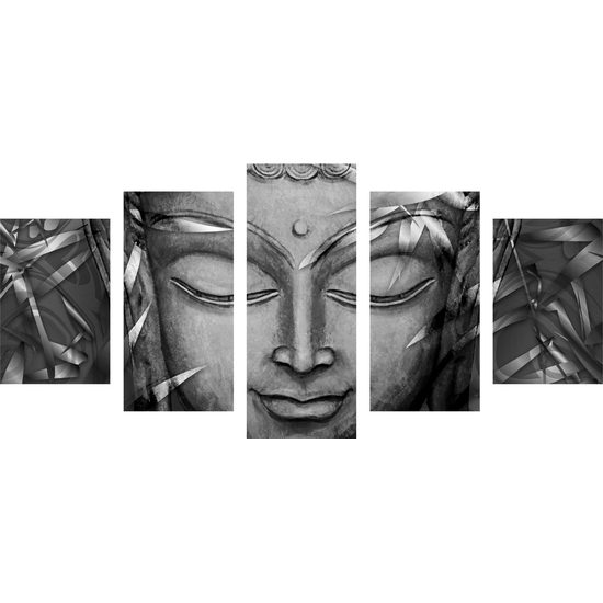 5-dielny obraz abstraktný Budha v čiernobielom prevedení