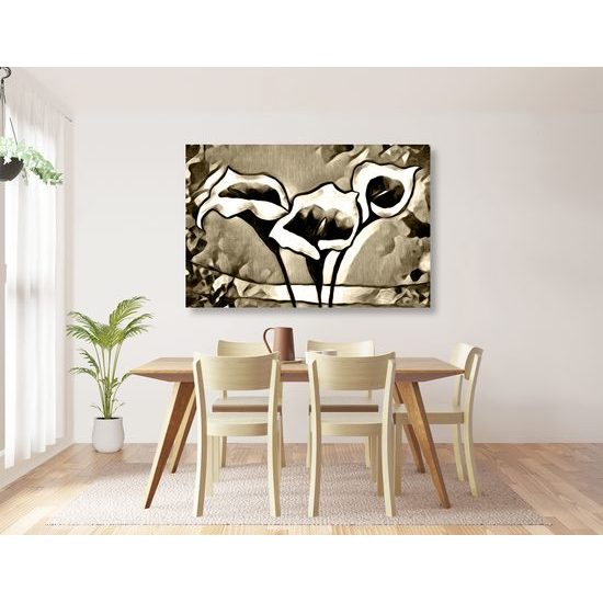 Obraz dychberúce etno kaly v sépiovom prevedení