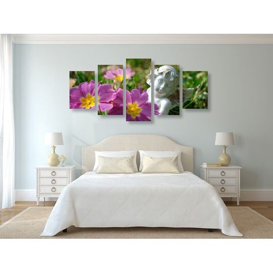 5-dielny obraz anjel na rozkvitnutej lúke